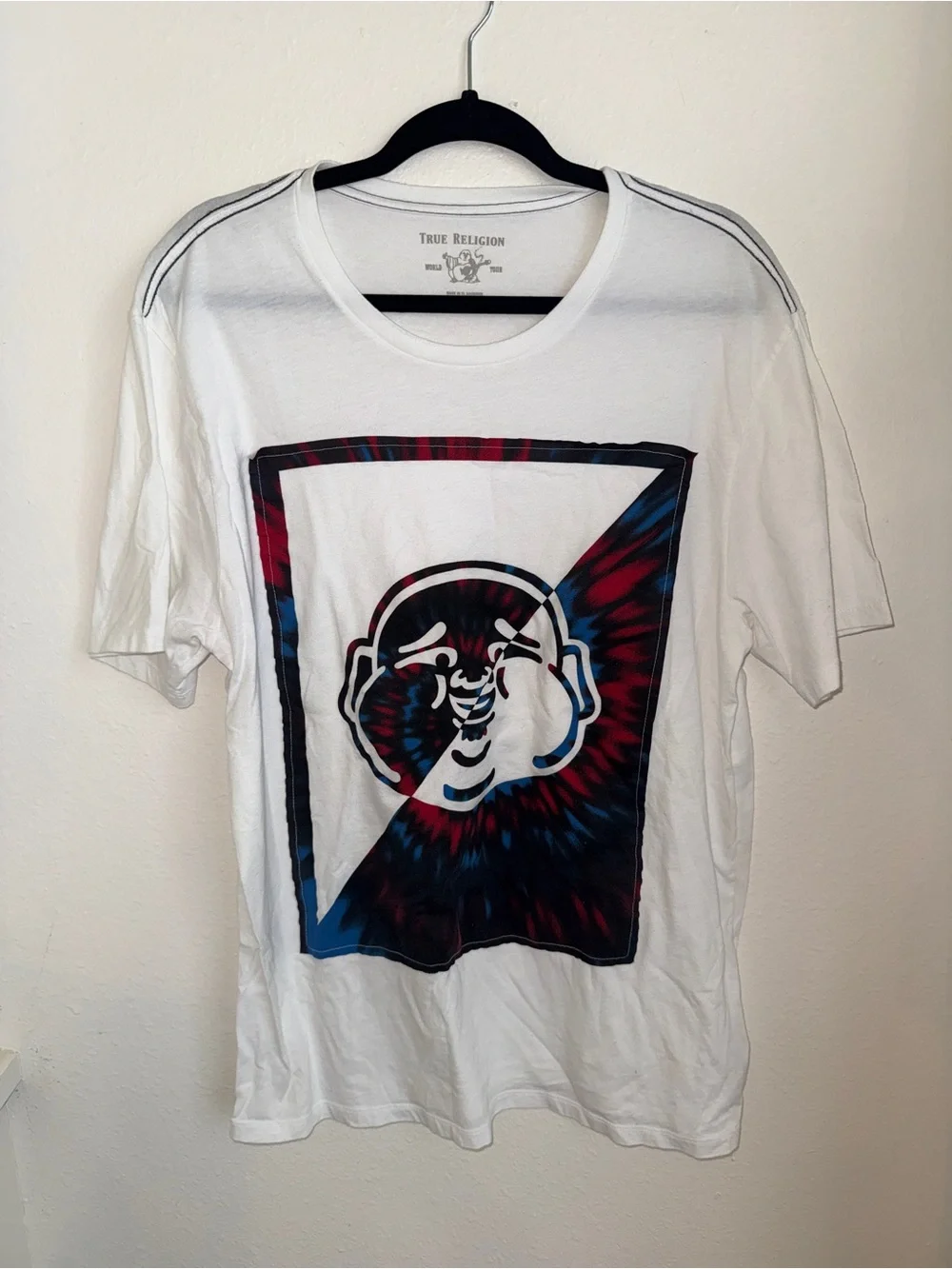 True Religion White Short-Sleeve Tee with Red & Blue Graphic